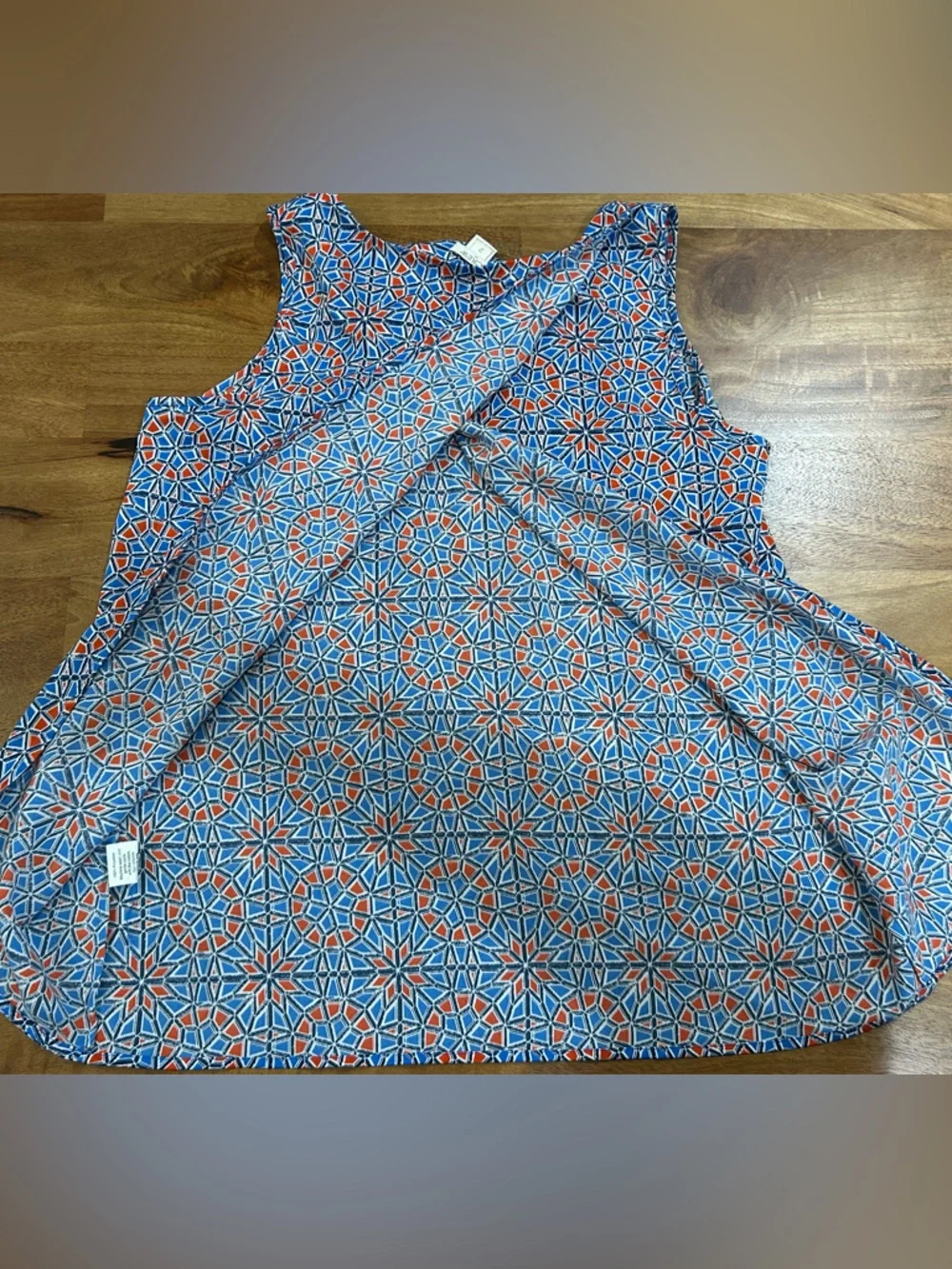 J. Crew Blue and Red Geometric Print Top w/ paneled back Size 2